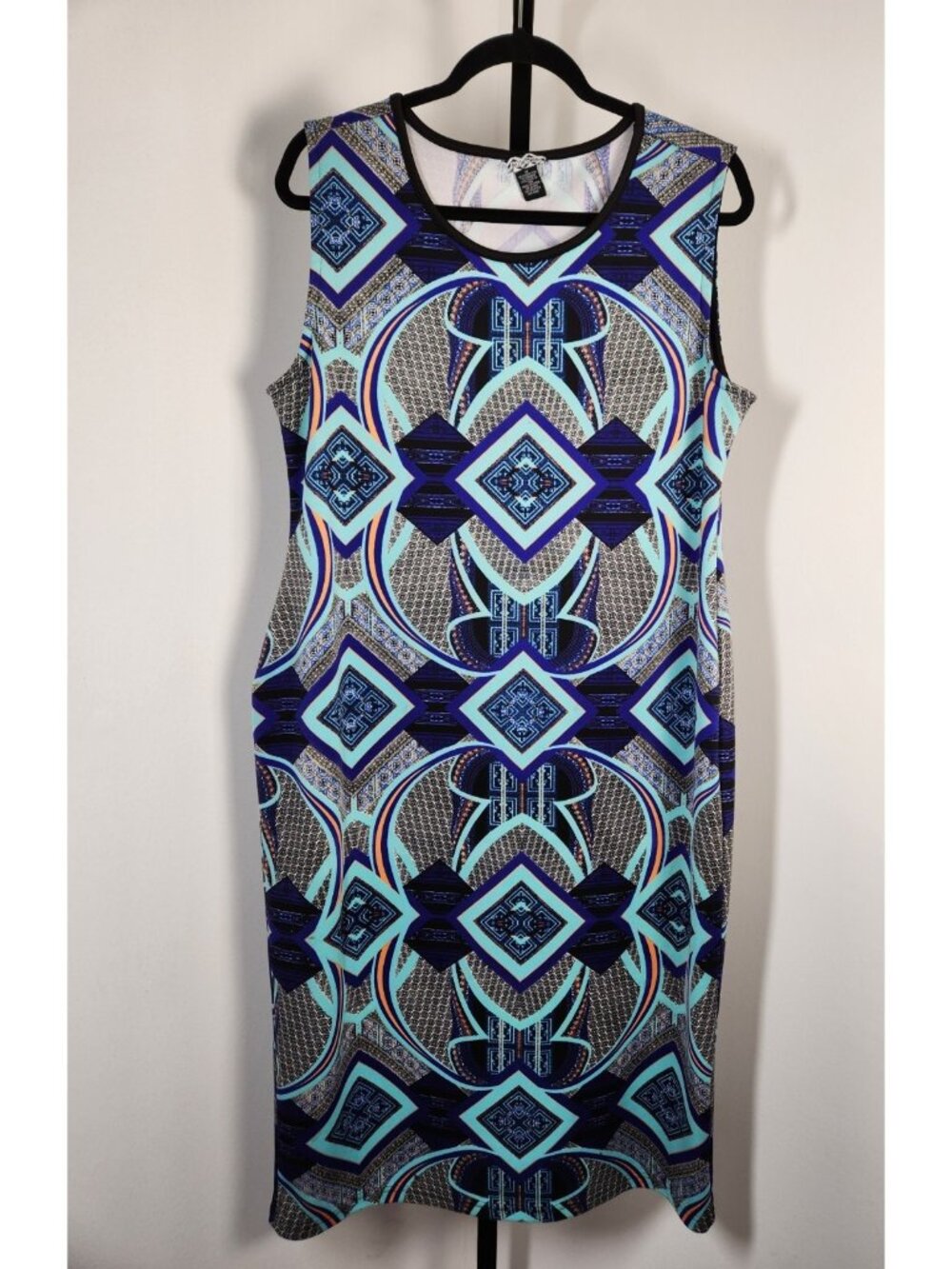 Belle Tweed Dress Geometric Multicolor Stretch Bodycon Sleeveless- Size 1X